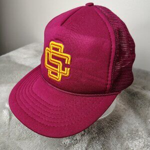 Vintage USC TROJANS Trucker Hat Snapback Adjustable Maroon Embroidered BIG10
